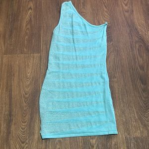 SOLD** WOW couture body-con mini dress one shoulder y2k blue silver dress
